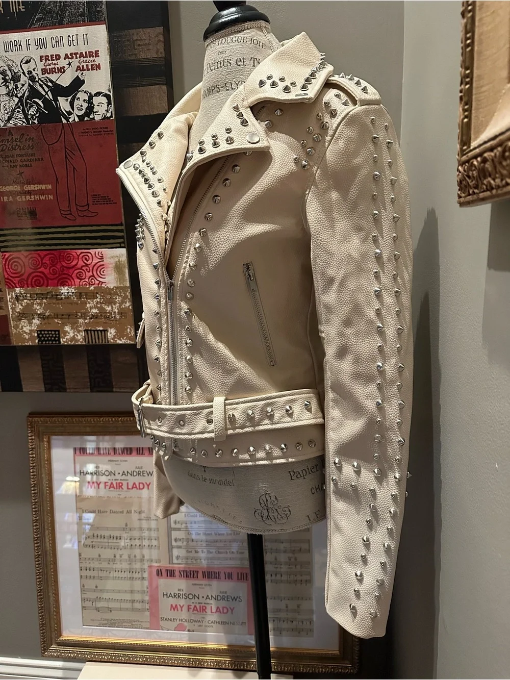 Azalea Wang Studded Cream Leather Moto Jacket — NWOT - Picture 3 of 14